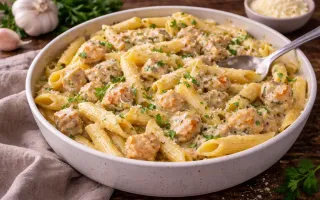 Макароны с курицей в сливочном соусе нежные и насыщенные