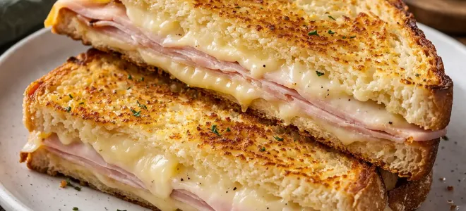 Горячий тост с сыром и ветчиной с хрустящей корочкой