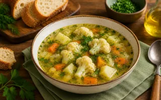 Овощной суп с цветной капустой для лёгкого обеда