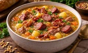 Густой гороховый суп с копчёностями как приготовить дома