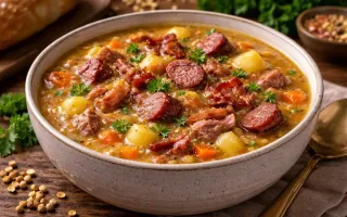 Густой гороховый суп с копчёностями как приготовить дома