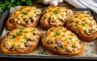 Запечённые бутерброды с курицей и грибной начинкой