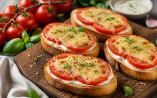 Бутерброды с помидорами и соусом в духовке