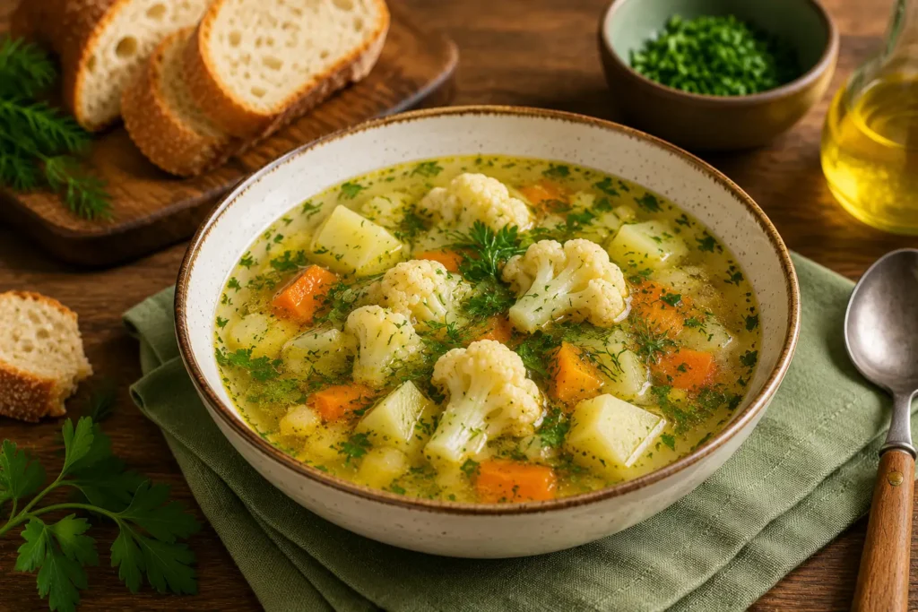Лёгкий суп с цветной капустой без мяса
